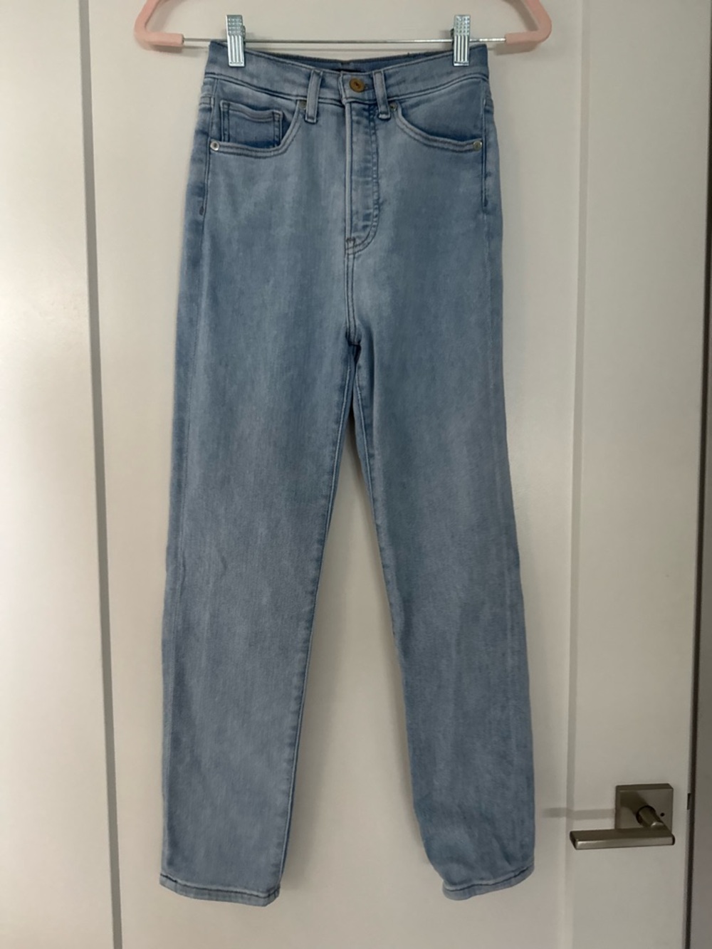 Express Light Blue High-Rise Straight Jeans